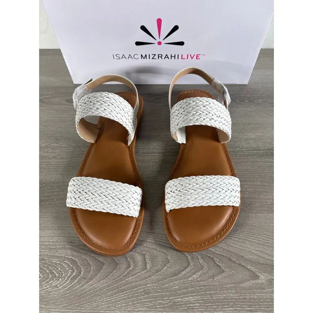 Isaac Mizrahi Live Rosalyn White Woven Slingback Flat Sandals IM3ROS20  7.5M‎